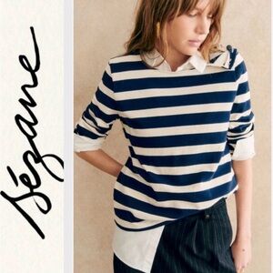 Sézane Colette Marinière Striped Top Ecru Navy Size M